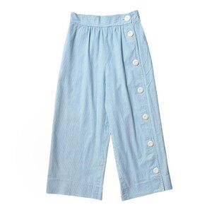 70s Vintage Highwaisted Stripe Culottes Crop Nautical Cotton Pants Side Button.